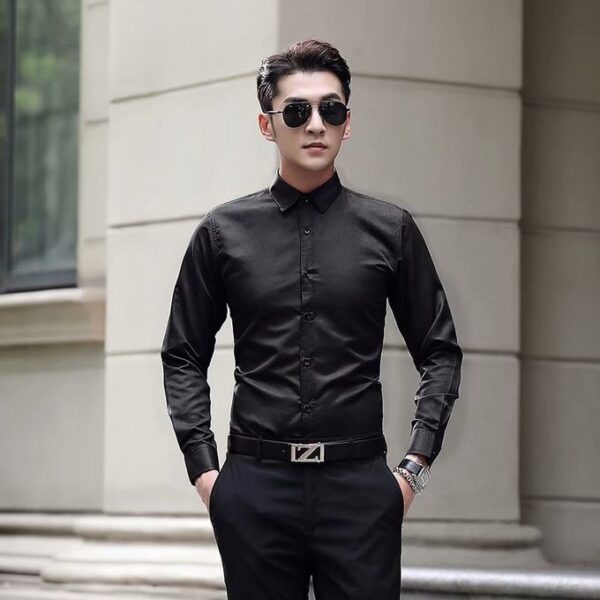 Men's Formal Long Sleeve Business Shirt - Black - Image 3