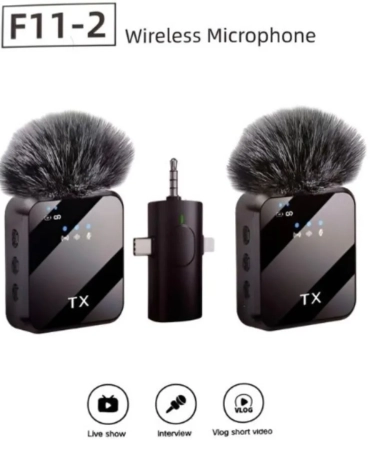 F11-2 Dual Noise Cancelling Wireless Microphone With 3 In 1 Receiver For iPhone